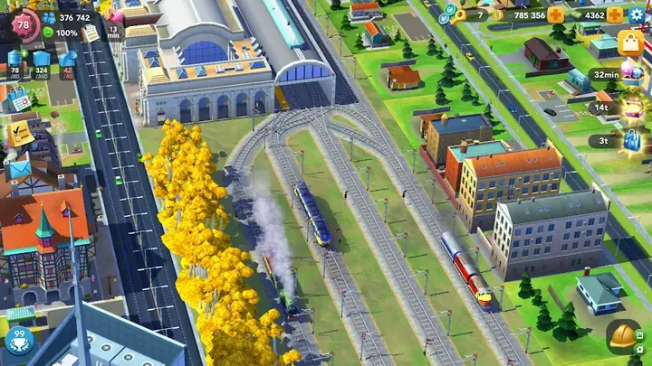 Vista aérea de uma cidade em SimCity BuildIt